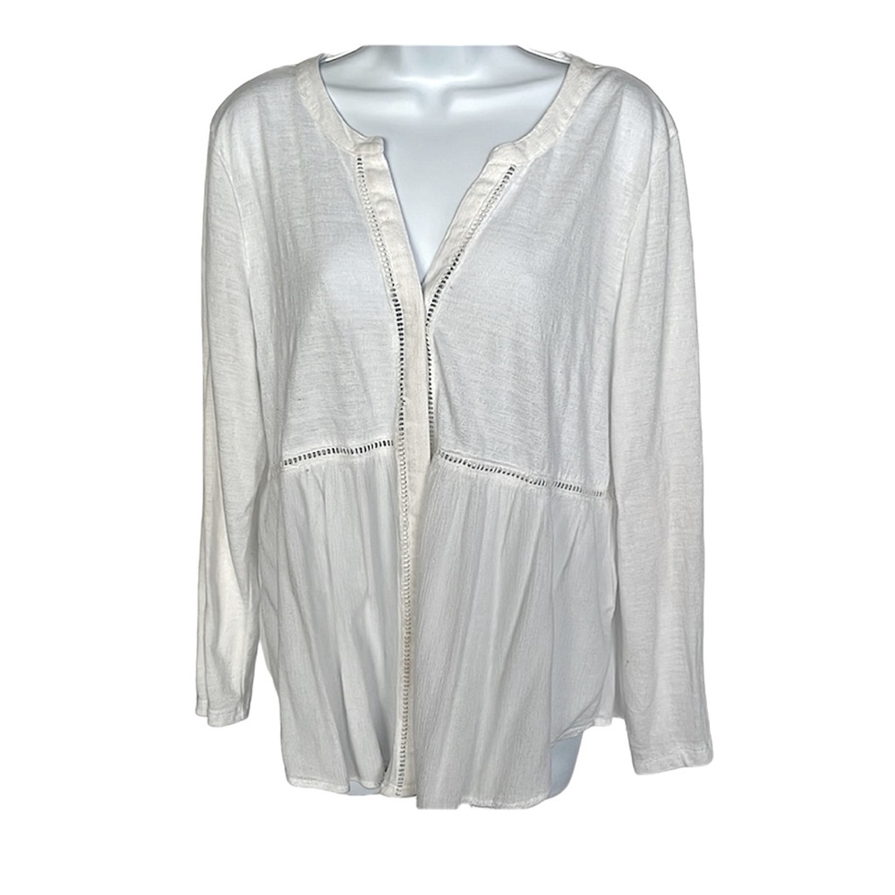 Style & Company Off White V Neck Empire Button Front Shirt Cut out detail L
